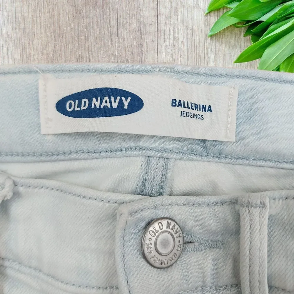 Old Navy Girls Ballerina Jeggings 10 Light Blue Raw Hem Stretch Adjustable Waist